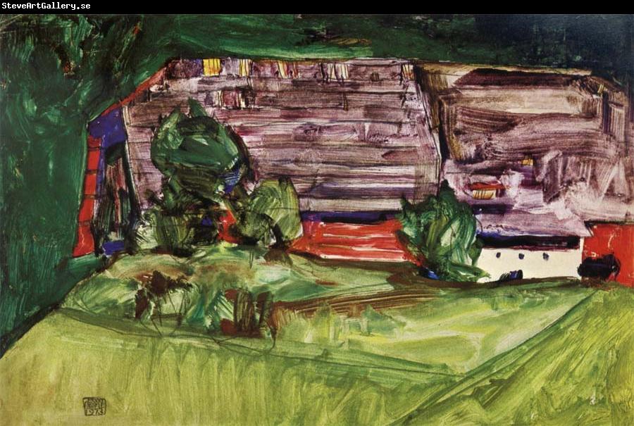 Egon Schiele Peasant Homestead in a Landscepe